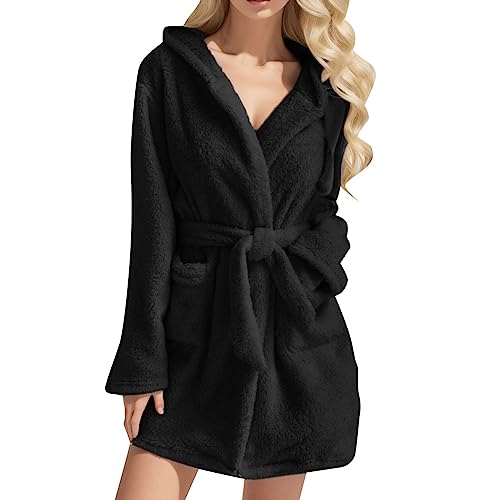 Juego de albornoz para parejas, de rizo, de algodón, con capucha, corto, negro, bata de rizo, toalla de sauna, kimono, negligee, toalla de sauna, batas de sauna, batas de baño, Negro , M