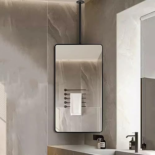 Miroir de salle de bain noir réfléchissant avec fixation plafond stable