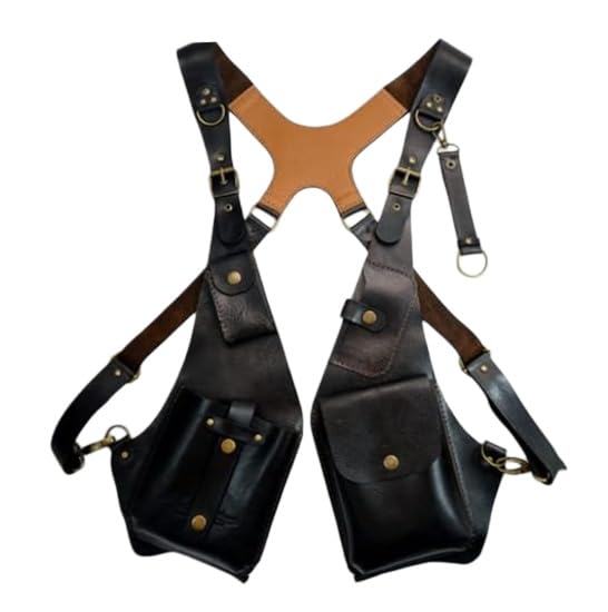 Medieval PU Leather Hidden Underarm Shoulder Bag Men's Retro Strap Underarm Double Shoulder Bag Adjustable Hidden Holster Bag, Outdoor Cell Phone Bag Wallet for Men and Women,Black