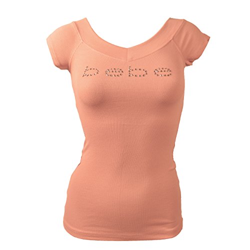 Bebe Logo Double V Neck Tee Top T Shirt Ribbed Swarovski Crystals Usa S Peach Tmy Buy Online In Grenada At Grenada Desertcart Com Productid