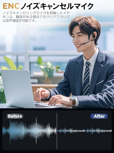 Bluetooth ヘッドセット【どこでも安心会議・脱着式マイクでクリアな通話を実現】Bluetooth5.4 通話用イヤホン 全方向性マイク ENCノイズキャンセリング ミュート機能 取り外し可能 左右耳使用可能 耳掛け Type-C 急速充電 IPX防水 運転 web会議 在宅勤務 日本語取扱説明書 商品画像7