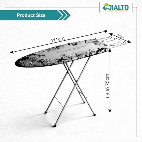 Image of JIALTO Vertical Ironing Board with 16 mm Metal Bracket, Adjustable Height Stand, Pure Cotton Cloth Cover, Foldable Iron Board for Home (Black and White, A0-1 - 111 L X 30 W CM)