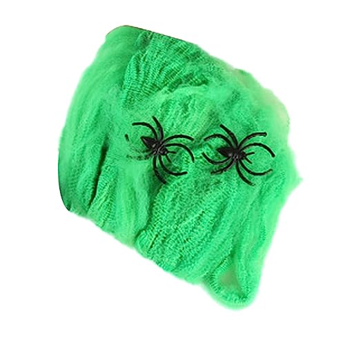 Decoración de telaraña de Halloween, telarañas de Halloween con 2 arañas falsas, decoración al aire libre, coloridas telarañas elásticas para decoración de interiores de casa embrujada, decoración al