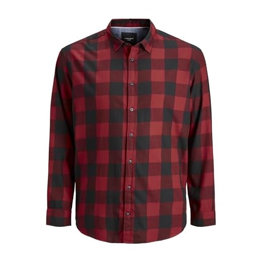 JACK & JONES Jjegingham Twill skjorta L/S Ps Noos skjorta, Tegel röd, 4XL