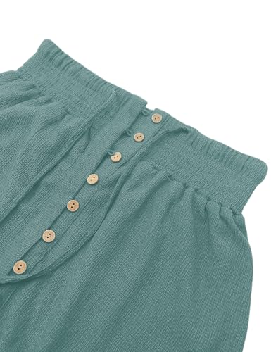 Image of Minclouse Women's Elastic Tie Waist Button Down Maxi Skirts Casual Loose Flowy Swing Slit Front Dress