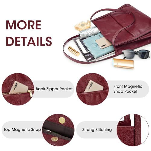 Image of Kattee Leather Tote Bag for Women, Medium Shoulder Handbag | Top grain pebbled leather with 5 pockets, fits a 12-inch tablet, and stays lightweight for everyday use.