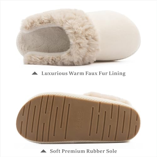 Chantomoo Slippers for Women and Men Memory Foam House Shoes Faux Suede Upper Rubber Sole Faux Fur Lining Warm Comfy Indoor Fuzzy Slippers Beige Size7 8 6.53