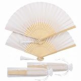 2 Seidenfächer 21cm Eleganter Faltbare Fächer Für Frauen Männer Handfächer Mit Quaste Tragbarer Hohlgeschnitzter Faltfächer Bambusfächer Für Hochzeiten Partys Tanzveranstaltungen Zuhause Dekor (Weiß)