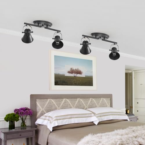 Image of 2 Light Track Lighting Ceiling, Industrial Directional Ceiling Spot Light Fixture,Black Flush Mount Ceiling Light for Kitchen, Living Room, Hallway, Bathroom, Cabinet, Etc.