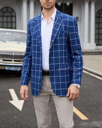 Plaid Blazer Men Sports Coat and Blazers Casual Lightweight Notch Lapel 2 Button Business Mens Suit Jackets3