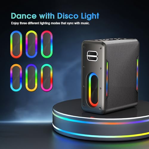 Karaoke Machine with Two Wireless Microphones, Powerful Portable Bluetooth Speaker for Adults & Kids, PA System with 2 Voice Mode, LED Lights, Supports BT/TWS/AUX/USB/TF for Party (Black)