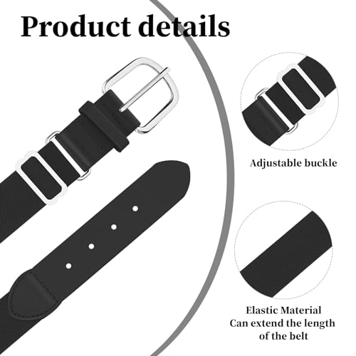 2 PCS Black Softball Belt, Leather Black Baseball Belt Mens, Adjustable Baseball Belts for Adult and Youth3