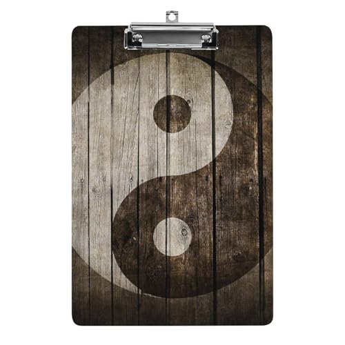 陰と陽 陰陽 太極図 茶色の木 会議パッド アクリル板 ワードパッド ライティングパッド プレートクランプ フォルダーボード 壁掛け 便利 文房具 クリップホルダ ルーズリーフバインダー フォルダ 書類ホルダー 用箋挟み A4 オフィス用品