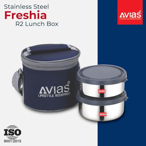 Image of AVIAS Freshia Stainless Steel Lunch Box /Horizontal Tiffin Box / 4 Containers /Round Tiffin Box /Light-Weight Boxes /Air-Tight Lids /Horizontal Lunch Box for Office / 200ml, 200ml, 300ml, 300ml