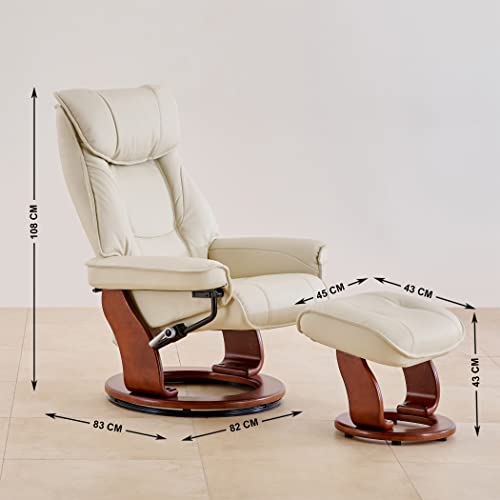 Image of Home Centre | Silas | Faux Leather | Solid Wood | 1 Seater Recliners | Off White | 2 Years Warranty