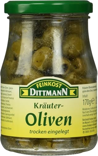 Feinkost Dittmann Kräuter Oliven, grün ohne Stein, 170g (Packung mit 5)