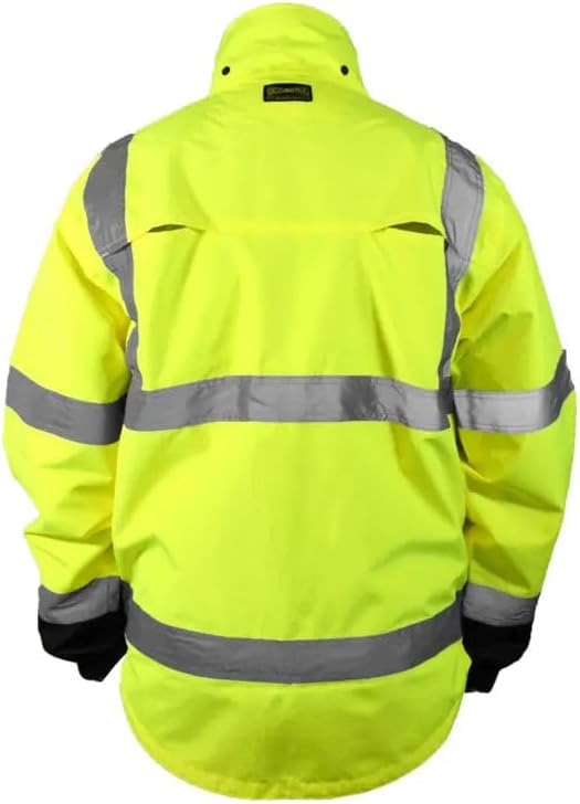 Occunomix Ripstop Waterproof Class 3 High-Visibility Safety Rain Jacket with Reflective Tape, Black Bottom, Two-Tone X-Back image 4
