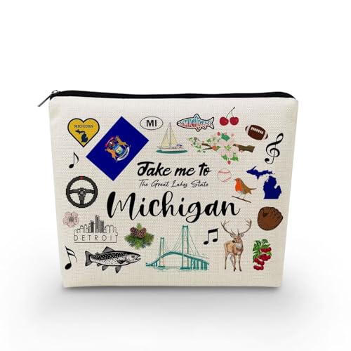 Take Me To Michigan Makeup Bag Michigan Travel Gift Small Canvas Organizer Bag with Zipper Michigan Cosmetic Bag Travel Present for Women Friends Families