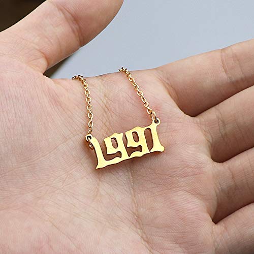 Personalized Birth year necklace Birthday Gift for Women and Girl Old English Arabic Mumerals Gold Plated Necklace4