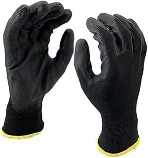 24 Pairs Work gloves PU Palm Dipped Black Nylon General Handling Work Gloves, Gardening, Builders, Mechanic (XL-10)