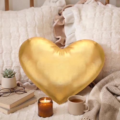 Yookeer Gold Heart Pillow 14x12 Inch, Gold Leather Pillow