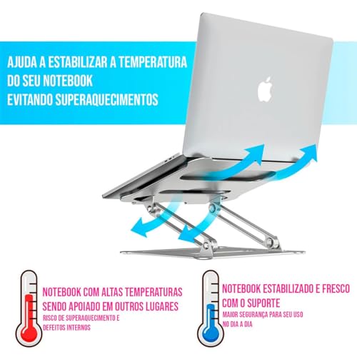 Suporte para Notebook em Aluminio com Ajuste de Altura e Inclinação, Compativel com Macbook, Laptop.
