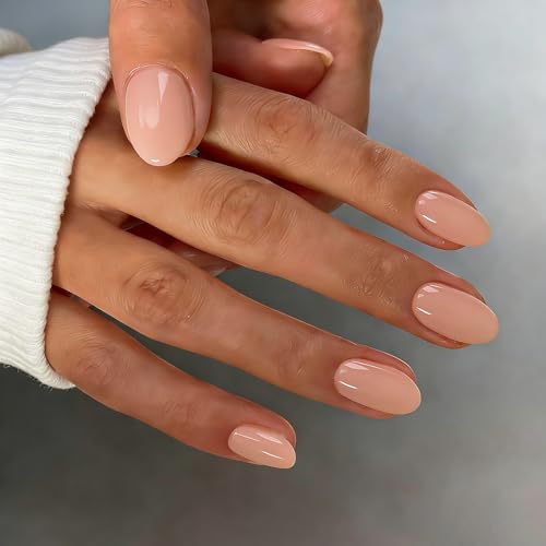 KXAMELIE Oval Press on Nails Short, 32 Pcs 16 Sizes Coral Nude Pi...