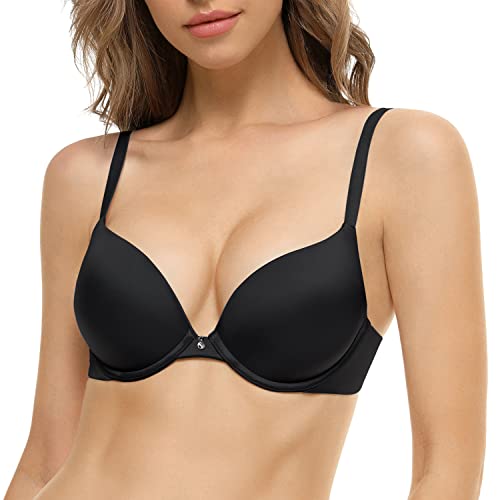 Wingslove Women's Push Up T-Shirt Bra Cute Padded Underwire Lift Everyday Bras Comfort Bralette(Bc,36Dd) Black #TOP19