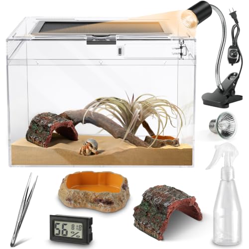 HELIME Reptile Tank 7 Piece Starter Kit with Escape Proof Locking Lid Small