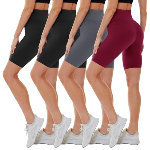 CAMPSNAIL 4 Pack Biker Shorts for Women High Waist - 5"/8" Tummy Control Soft Athletic Yoga Workout Running Gym Shorts
