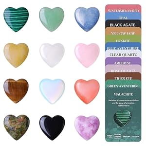12Pcs Heart-Shaped Healing Crystals – Crystal Gifts for Women & Men, Spiritual Wellness Stones, Thoughtful Present for Mindfulness, Meditation, Energy Healing