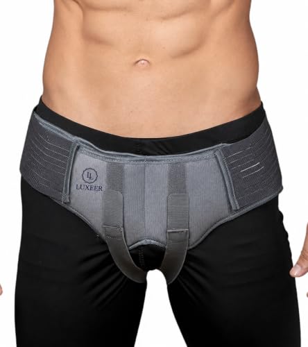 LUXEER Inguinal Hernia Support Belt Truss with Compression Shorts Grey Medium