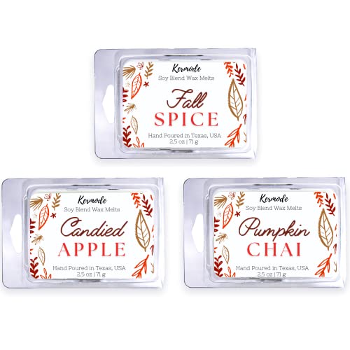 Kermode Fall Wax Melts - 3 Amazing Fall Scented Wax Melts for Warmers - 18 Autumn Holiday Scent Cubes - Soy Blend - 7.5 oz