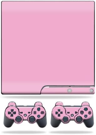 MightySkins Protective Vinyl Skin Decal Cover for Sony Playstation 3 PS3 Slim skins + 2 Controller skins Sticker Solid Pink