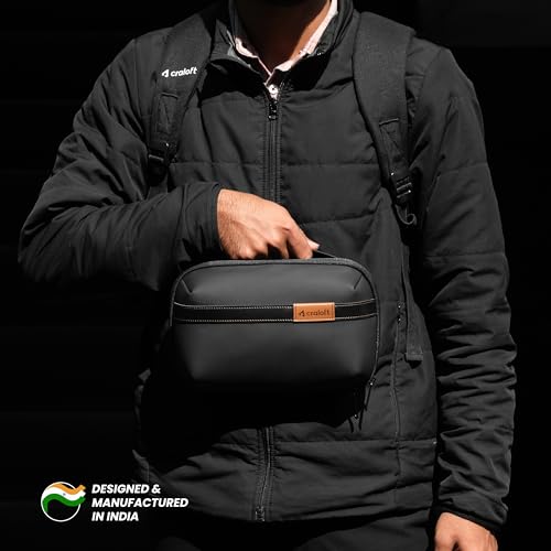 Image of CRALOFT Tech Organizer Pouch - Water-Resistant Polyester Travel Bag for Cables, Chargers, Gadgets, Hard Disk & Electronic Accessories - Multi-Compartment with Smartphone Pocket (Black)