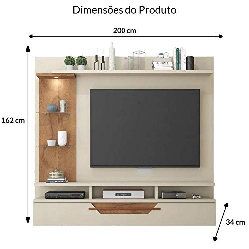 Painel para TV até 60 Polegadas com LED 1 Porta Lisboa Permobili Off White/Savana