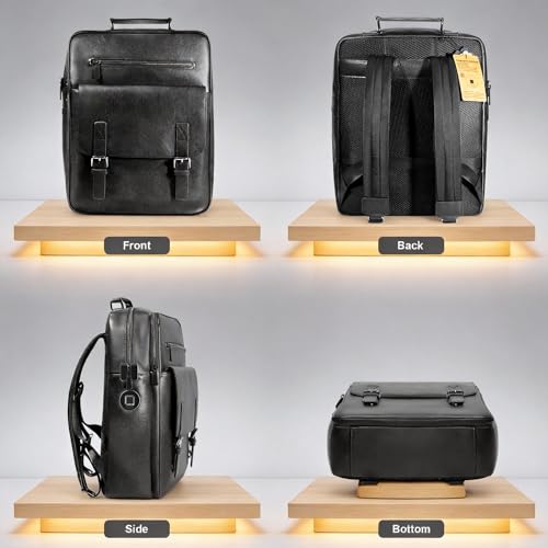 Men's Fingerprint Lock Leather Backpack with Anti-Loss Tracker - Genuine Leather Briefcase Bag for Business Travel & Daily Commute,Laptop Bag with Magnetic Flap & Multiple Pockets,Gift for Men - Image 4