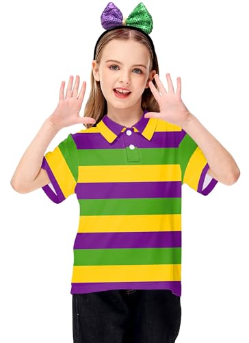 Image of AOBUTE Kids 4th of July Polo American Flag Short Sleeve Button Down Shirts Tops 3-14 Years