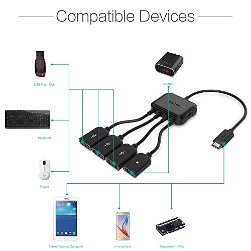 Tusita Micro Usb Hub Adaptor With Power, 3-Port Charging Otg Host Cable Cord Adapter Compatible With Raspberry Pi 2 3 Pi Zero Android Smart Phone Tablet Samsung Galaxy Htc Sony Google Lg/Linux #TOP3