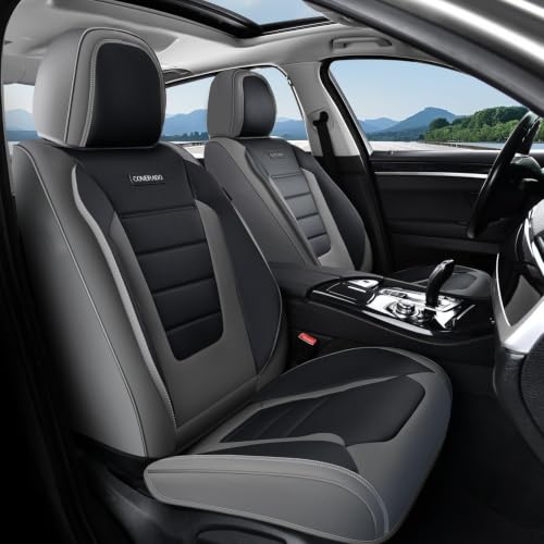 Image of Coverado Car Seat Covers Front, Seat Covers for Cars, Waterproof 2-Pack Car Seat Cushions, Leather Carseat Seat Protectors, Universal Seat Covers Fit for Most Sedans SUV Pick-up Trucks(Gray&Black)