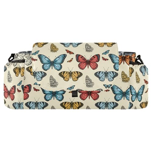 Burbuja Retro Butterflies Stroller Organizer with Insulated Cup Holders, Non-Slip Stroller Caddy Universal Fits Most Strollers, Nursery Accessories