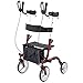 LHMYHHH Aufrechter Rollator, zusammenklappbarer Rollator-Walker mit Rädern, Sitz und gepolsterten Armlehnen für Senioren und Erwachsene 4 Räder + Sitz,Rot