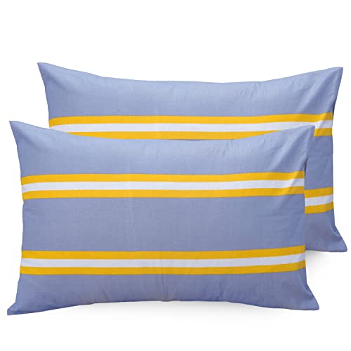 Huesland by Ahmedabad - Juego de 2 fundas de almohada de algodón de 144 hilos, color gris y amarillo