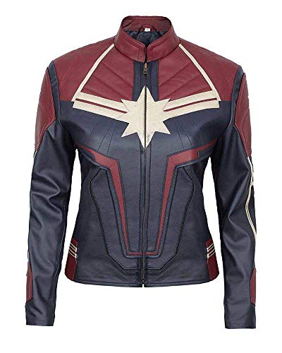 NM-Fashions Women's Captain Slim Fit Biker Star Logo Superhero Halloween Costume Cosplay Motorcycle Faux Leather Jacket