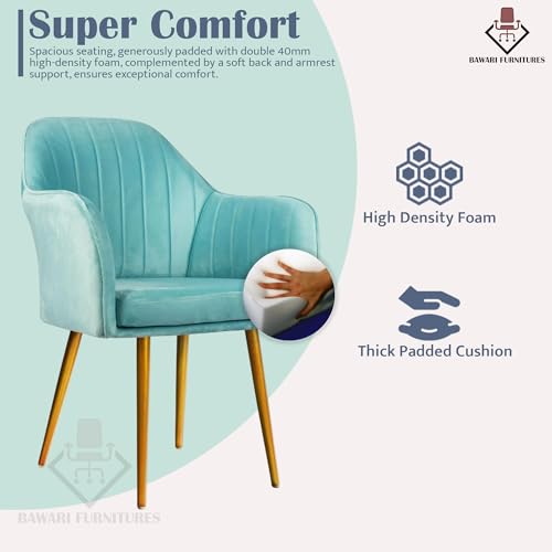 Image of Set of 2 Accent Chair for Living Room | Modern Armchair in Soft Velvet Fabric with Sturdy Legs | Premium Chair for Home Living Room Bedroom Restaurent | (Gold Legs, Sky Blue)