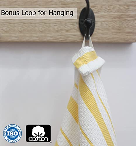 Cotton Craft Oversized Kitchen Towels -4 Pack 100% Cotton Basketweave Tea Dish Towels - Absorbent Reusable Low Lint Quick Dry - Cooking Drying Restaurant Bar Cleaning Cloth Napkin -20X30 Yellow Stripe #TOP2