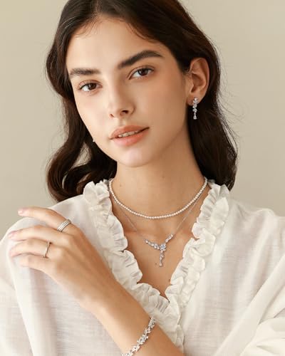 Parure forme fleur pour épouse collier et bracelet brillants - 5