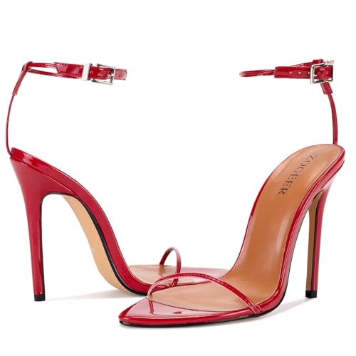 Image of Women's Stiletto High Heeled Sandals Sexy Strappy Open Toe Black Red Heels Wedding Party Evening Prom Dance Dressy Shoes