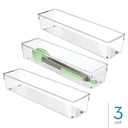 Image of iDesign Plastic Drawer Organizer Bins - Storage for Kitchen, Bathroom, and Desk Drawers - Set of 3 - Clear | Storage for Kitchen, Storage for Bathroom, Storage for Desk Drawers