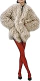 Youlander Fur NU-34 Women's Winter Warm Furry Fur Coat With Fluffy Real Mongolian Lamb Curly Fur Jackets Clothes Garments (US, Alpha, Medium, Regular, Regular, Beige)